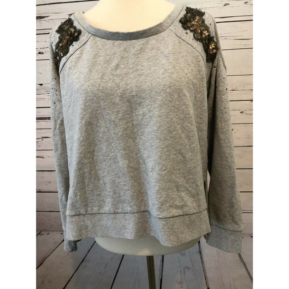 Shyanne Medium Country Pullover Sweatshirt Shirt cold shoulder Sequins Gray - Picture 11 of 11